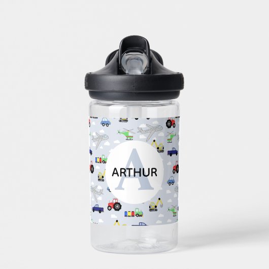 Boys Cute Blue Transport Train Car Kinder School Waterfles (Voorkant)