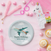 Boys Cute Blue Travel Airplane Kinderen, Birthday Papieren Bordje (Feest)