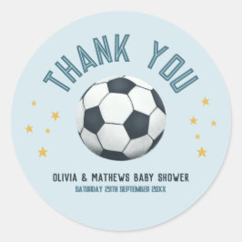 Boys Cute Blue Voetbal Dank je Baby shower Ronde Sticker