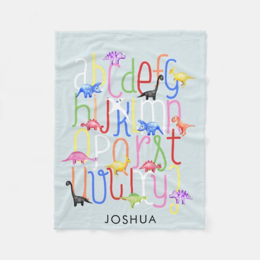 Boys Cute Blue Waterverf Dinosaur Alphabet Kinder Fleece Deken (Voorkant)
