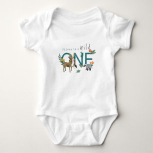 Boys Cute Blue Wild One Woodland 1e verjaardag Romper