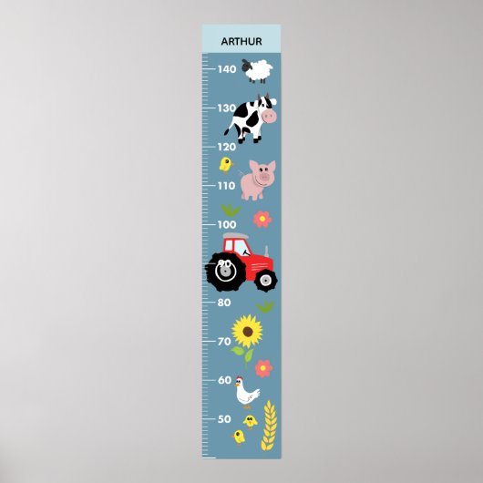 Boys Cute Boerderij Tractor CM Groeioverzicht Poster (Voorkant)