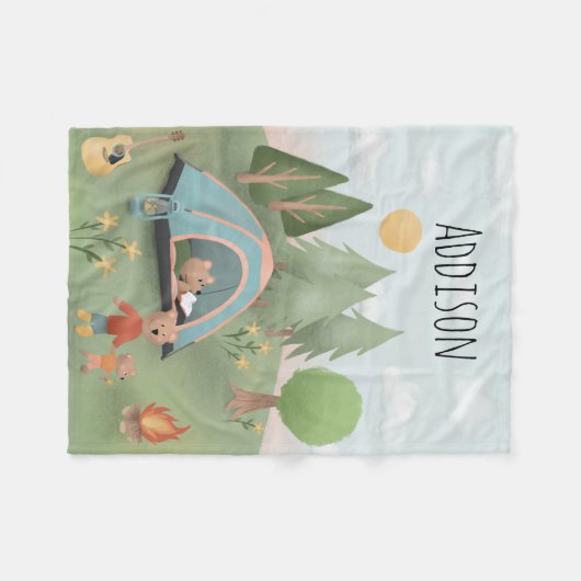 Boys Cute Campfire Blue Forest Beer Kinder Camping Fleece Deken (Voorkant (Horizontaal))