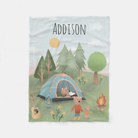 Boys Cute Campfire Blue Forest Beer Kinder Camping Fleece Deken (Voorkant)