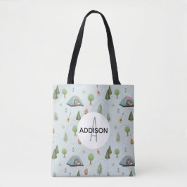 Boys Cute Camping Beer Pattern and Name Kinder Tote Bag