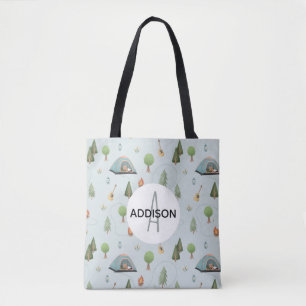 Boys Cute Camping Beer Pattern and Name Kinder Tote Bag