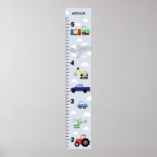 Boys Cute Car Truck Tractor Transport Growth Grafi Poster (Voorkant)