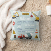 Boys Cute Construction Digger Baby Boy Birth Stats Kussen (Deken)