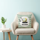 Boys Cute Construction Digger Excavator and Name Kussen (Stoel)