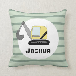 Boys Cute Construction Digger Excavator and Name Kussen