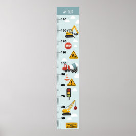 Boys Cute Construction Transport Growth Chart Poster