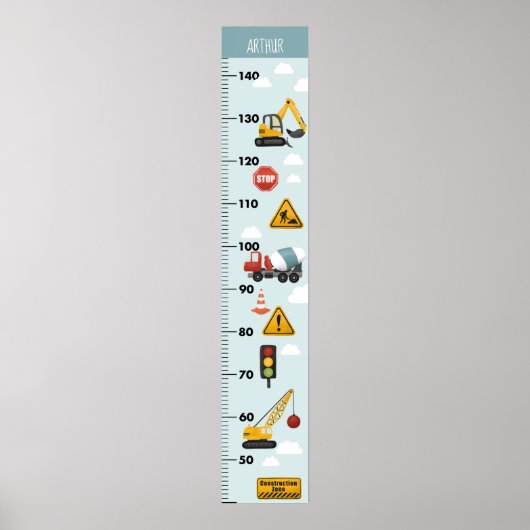 Boys Cute Construction Transport Growth Chart Poster (Voorkant)