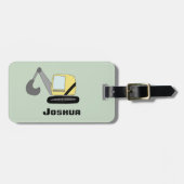 Boys Cute Digger Excavator Doodle en Name Bagagelabel (Voorkant horizontaal)