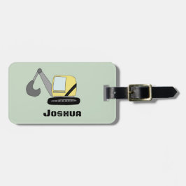 Boys Cute Digger Excavator Doodle en Name Bagagelabel