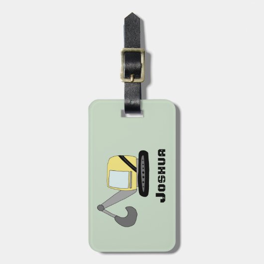 Boys Cute Digger Excavator Doodle en Name Bagagelabel (Voorkant verticaal)