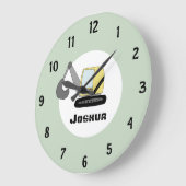 Boys Cute Digger Excavator Doodle en Name Grote Klok (Hoek)