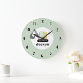 Boys Cute Digger Excavator Doodle en Name Grote Klok (Huis)