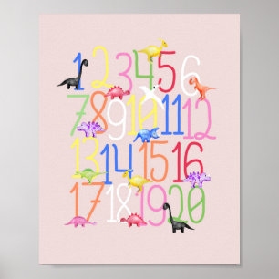 Boys Cute Dinosaur 1-20 Kinder Numbers Neursery Poster
