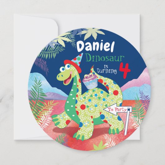 Boys Cute Dinosaur, 4e verjaardag Kaart (Voorkant)