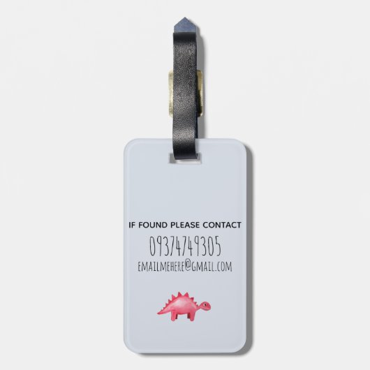 Boys Cute Dinosaur Pattern Monogram Name Kinder Bagagelabel (Achterkant verticaal)