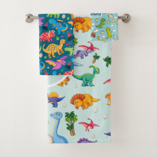 Boys Cute Dinosaur Pattern & Name Kinder Bad Handdoek