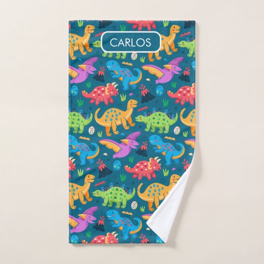 Boys Cute Dinosaur Pattern & Name Kinder Bad Handdoek (Handdoek)