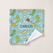 Boys Cute Dinosaur Pattern & Name Kinder Bad Handdoek (Wasdoekje)