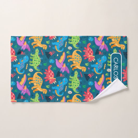 Boys Cute Dinosaur Pattern & Name Kinder Bad Handdoek (Handdoek)