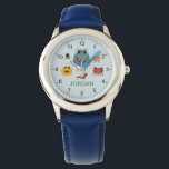 Boys Cute en Cool Blue Monster Alien Horloge<br><div class="desc">Dit schattige en moderne kind toont kleurrijke monstervreemde illustraties,  en een plek waar je je jongen's naam kunt toevoegen. Ideaal voor een geweldig monsterliefhebbend kind! Met duidelijke getallen en een blauwe achtergrond is dit ontwerp geweldig voor een klein beetje om de tijd te leren kennen.</div>