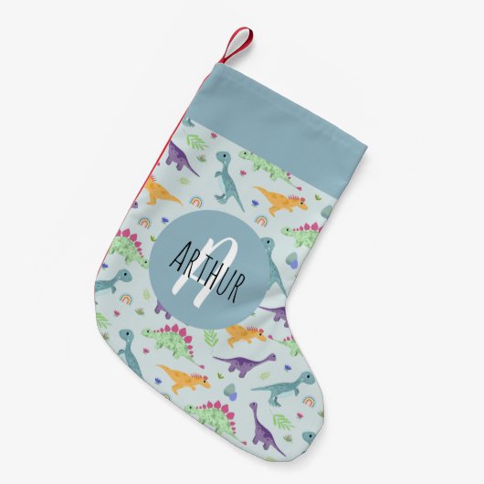 Boys Cute en Fun Blue Dinosaur Pattern Kinder Kleine Kerstsok (Voorkant (Hangend))