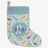 Boys Cute en Fun Blue Dinosaur Pattern Kinder Kleine Kerstsok (Voorkant)