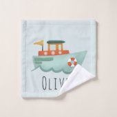 Boys Cute en Modern Blue Boat Kinder Bad Handdoek (Wasdoekje)