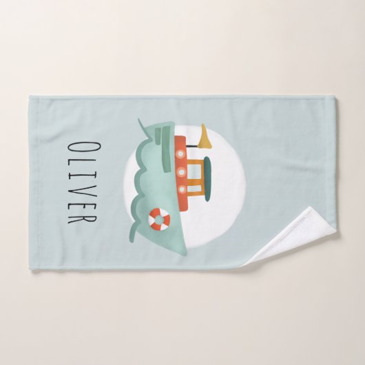 Boys Cute en Modern Blue Boat Kinder Bad Handdoek (Handdoek)