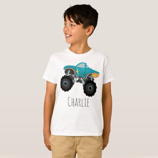 Boys Cute en Modern Blue Truck T-shirt (Voorkant volledig)