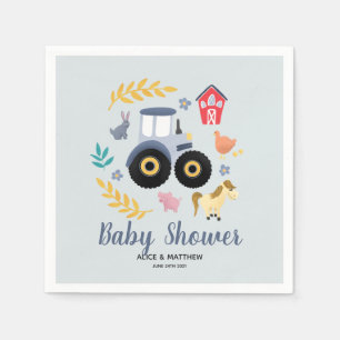 Boys Cute Farm Animals & Blue Tractor Baby shower Servet
