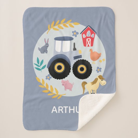 Boys Cute Farm Animals en Blue Tractor Kinder Sherpa Deken (Voorkant)