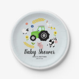 Boys Cute Farm Animals Green Tractor Baby shower P Papieren Bordje