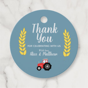 Boys Cute Farm Animals Tractor Baby shower Bedankjes Labels