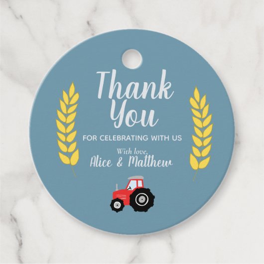 Boys Cute Farm Animals Tractor Baby shower Bedankjes Labels (Voorkant)