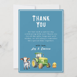 Boys Cute Farm Animals Tractor Baby shower Bedankkaart