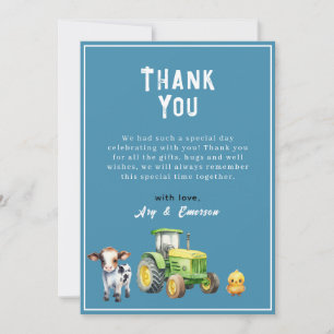 Boys Cute Farm Animals Tractor Baby shower Bedankkaart