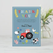 Boys Cute Farm Animals Tractor Baby shower Bedankkaart (Staand voorkant)