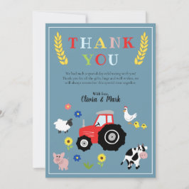 Boys Cute Farm Animals Tractor Baby shower Bedankkaart