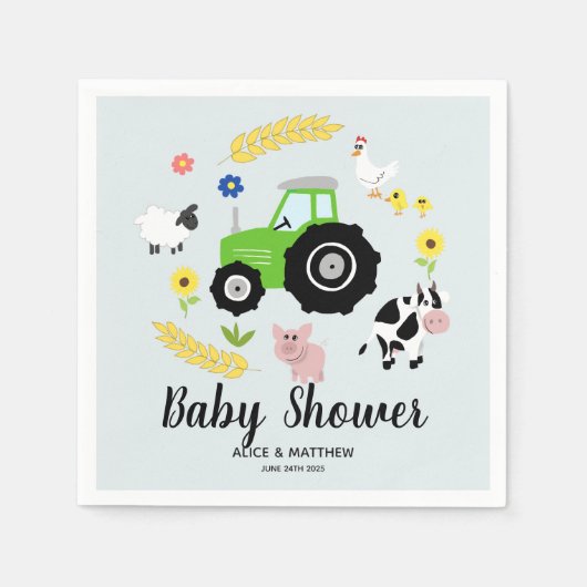 Boys Cute Farm Animals Tractor Baby shower Servet (Voorkant)