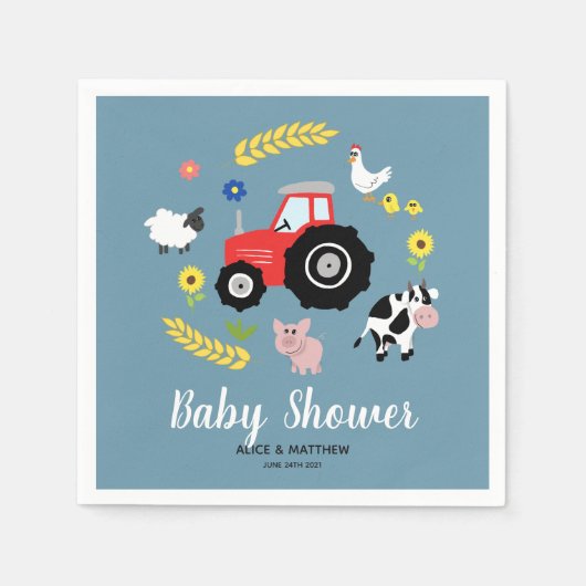 Boys Cute Farm Animals Tractor Cartoon Baby shower Servet (Voorkant)
