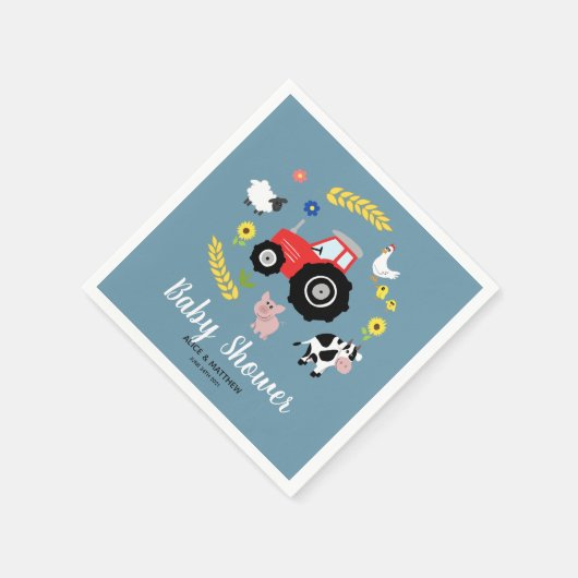 Boys Cute Farm Animals Tractor Cartoon Baby shower Servet (Hoek)