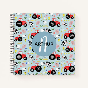 Boys Cute Farm Animals Tractor Monogram Notitieboek