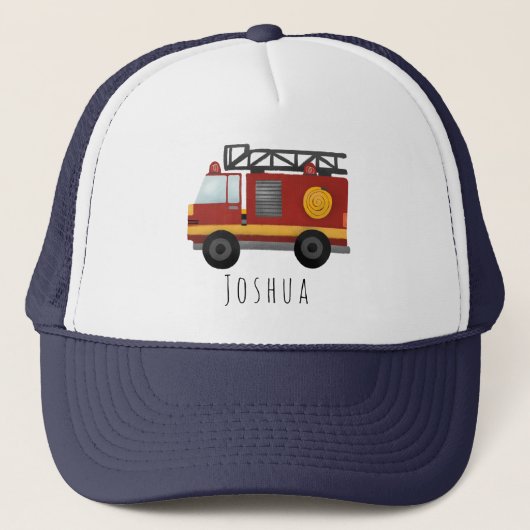 Boys Cute Fire Engine en naam Kind Trucker Pet (Voorkant)