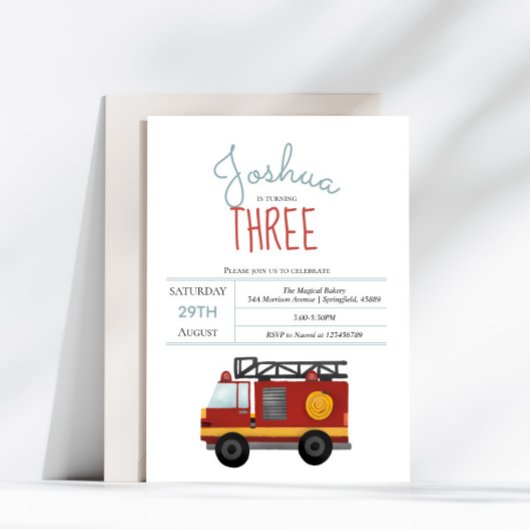 Boys Cute Fire Engine Toddler Birthday Kaart
