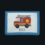 Boys Cute Fire Engine Truck and Name Drievoud Portemonnee<br><div class="desc">Deze schattige en moderne blauwe kinder portemonnee is voorzien van een cartoon voor noodbrandweermotoren en een plek waar je je kind de naam kunt geven. Ideaal voor elk kind dat droomt van brandweerman,  brandweervrouw,  brandweerman!</div>